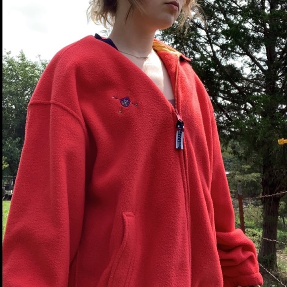 Vintage Bugle Boy Cozy Fleece Full-zip Jacket Unisex Plush Soft! Bright Red - Picture 4 of 14